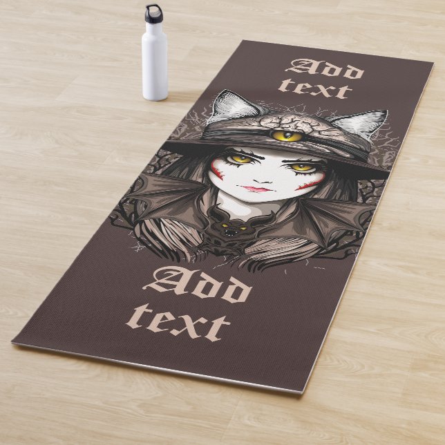 Witch Cat Halloween Creepy Cute Portrait Yoga Mat (In Situ)