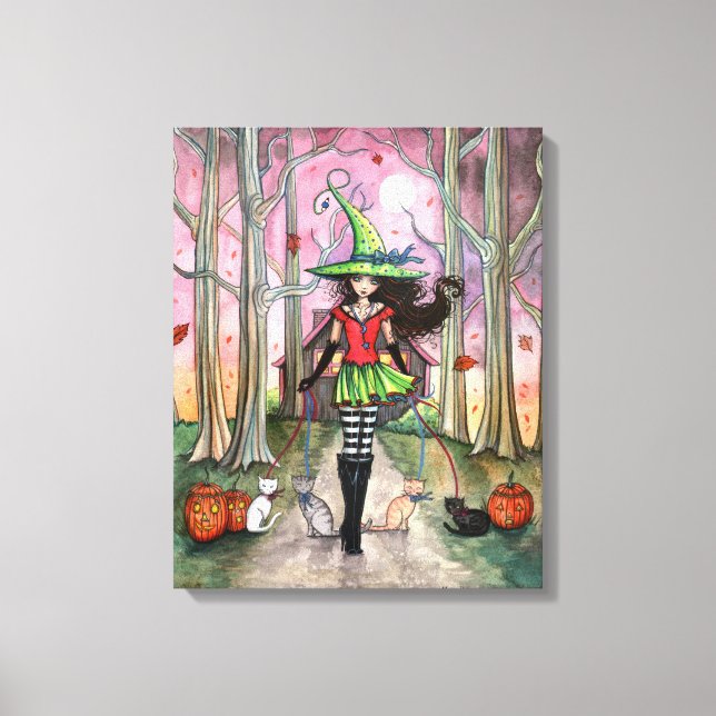 Witch Cat Halloween Gallery Wrapped Canvas Print (Front)