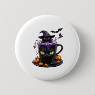 Witch Cat Halloween Latte � Creepy Cute Coffee wit 2 Inch Round Button