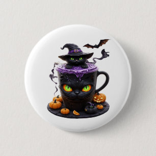 Witch Cat Halloween Latte – Creepy Cute Coffee wit 2 Inch Round Button