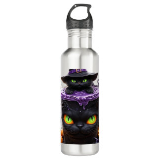 Witch Cat Halloween Latte  Creepy Cute Coffee with 710 Ml Water Bottle