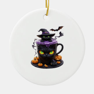 Witch Cat Halloween Latte  Creepy Cute Coffee with Ceramic Ornament