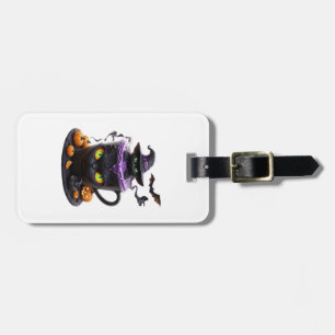 Witch Cat Halloween Latte Creepy Cute Coffee with Luggage Tag