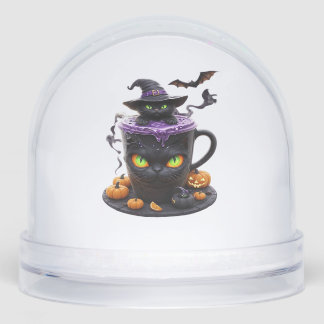 Witch Cat Halloween Latte  Creepy Cute Coffee with Snowglobe