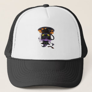 Witch Cat Halloween Latte  Creepy Cute Coffee with Trucker Hat