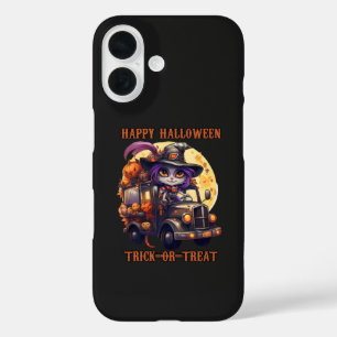 Witch Cat Halloween Trucker Kids Spooky Festive Ri iPhone 16 Case