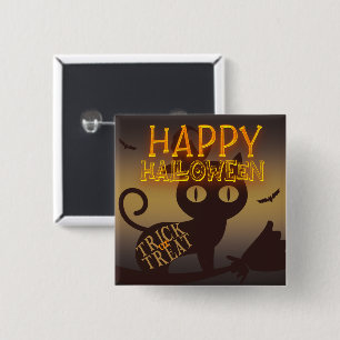 Witch Cat Happy Halloween    2 Inch Square Button