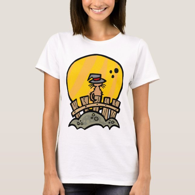 Witch Cat on a Fence T-Shirt (Front)