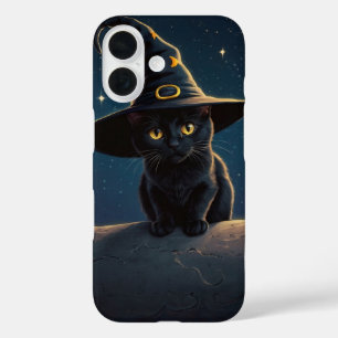 Witch Cat on the Moon iPhone 16 Case