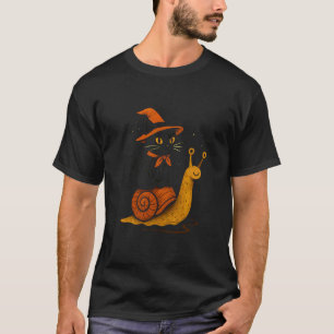 Witch Cat Riding Snail Halloween T-Shirt