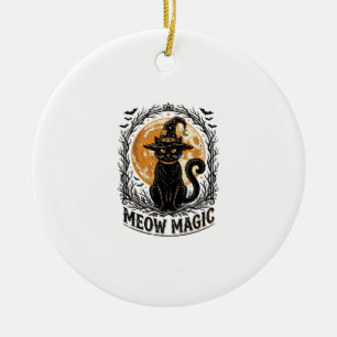 Witch Cat Shirt Vintage Halloween Moon Design_1 Ceramic Ornament