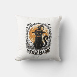 Witch Cat Shirt Vintage Halloween Moon Design_1 Throw Pillow