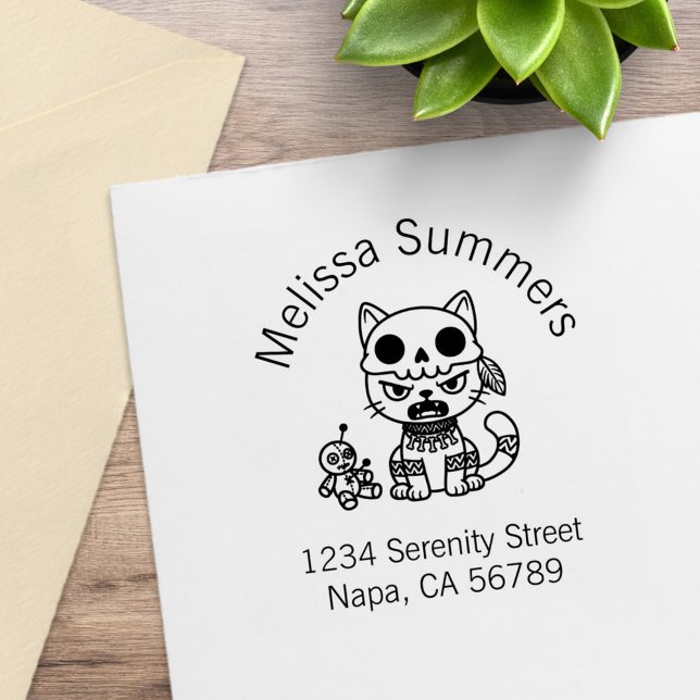 Witch Cat Voodoo Doll Arch Address Rubber Stamp (Creator Uploaded)