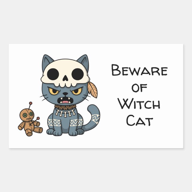 Witch Cat Voodoo Doll Custom Text Sticker (Front)