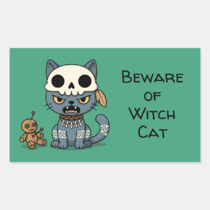 Witch Cat Voodoo Doll Green Custom Text Sticker