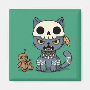 Witch Cat Voodoo Doll Green Magnet