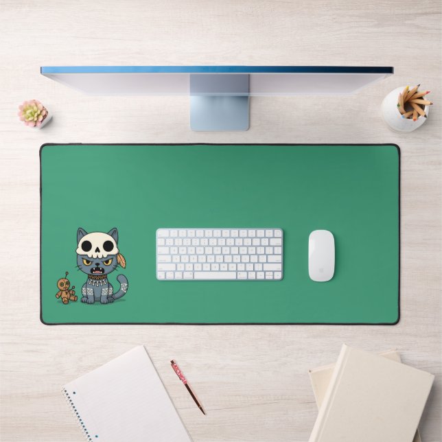 Witch Cat Voodoo Doll on Green Desk Mat (Office 1)