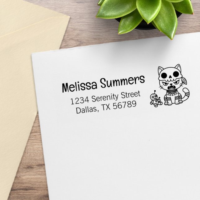 Witch Cat Voodoo Doll Return Address Rubber Stamp (Creator Uploaded)