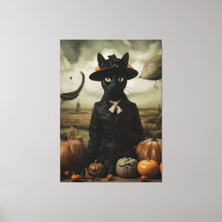 Witch Cat with Pumpkins Canvas Print