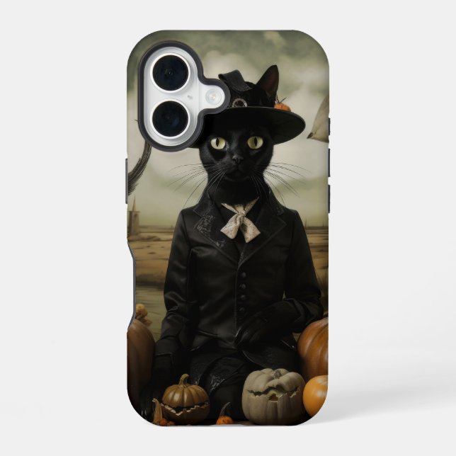 Witch Cat with Pumpkins  iPhone 16 Case (Back)