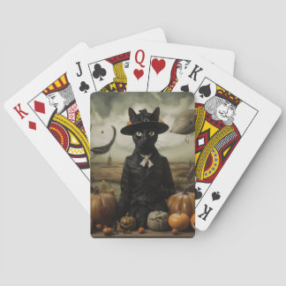 Witch Cat with Pumpkins Playing Cards