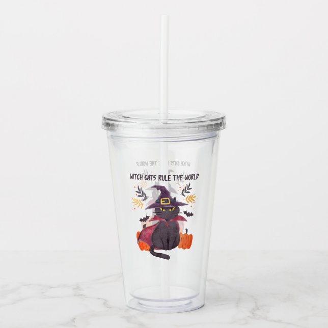 Witch Cats Rule The World – Black Cat Acrylic Tumbler (Front)