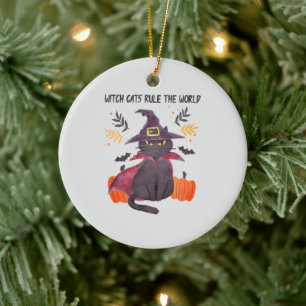 Witch Cats Rule The World – Black Cat Ceramic Ornament