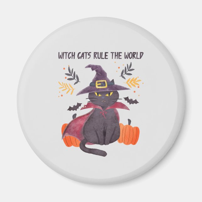 Witch Cats Rule The World – Black Cat Magnet (Front)