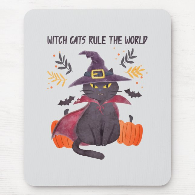 Witch Cats Rule The World – Black Cat Mouse Pad (Front)