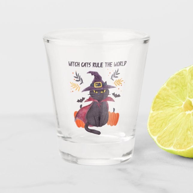 Witch Cats Rule The World – Black Cat Shot Glass (Front)