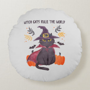 Witch Cats Rule The World Round Pillow