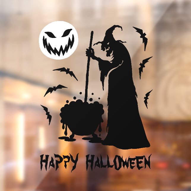 Witch cauldron bats and scary moon Happy Halloween Window Cling (Sheet 2)