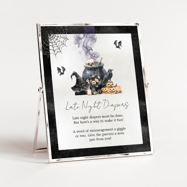 Witch Cauldron Brewing Late Night Diapers Sign (A Baby is Brewing Halloween Baby Shower Late Night Diapers Sign)