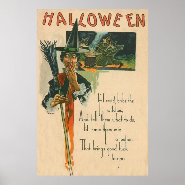 Witch Cauldron Broom Night Witchcraft Poster (Front)