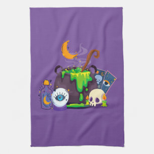 Witch Cauldron Cooking Potion Under The Moonlight Kitchen Towel