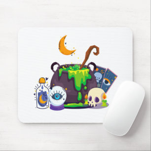 Witch Cauldron Cooking Potion Under The Moonlight Mouse Pad