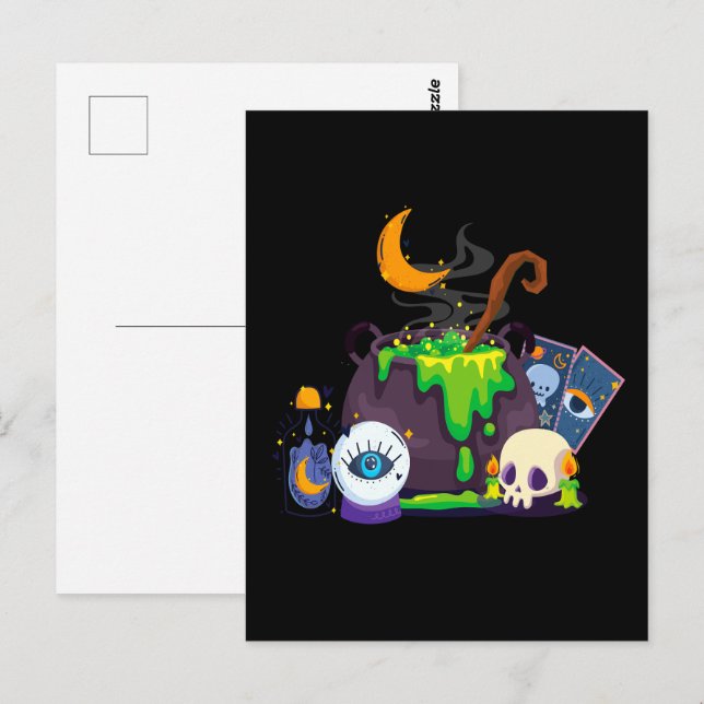 Witch Cauldron Cooking Potion Under The Moonlight Postcard (Front/Back)