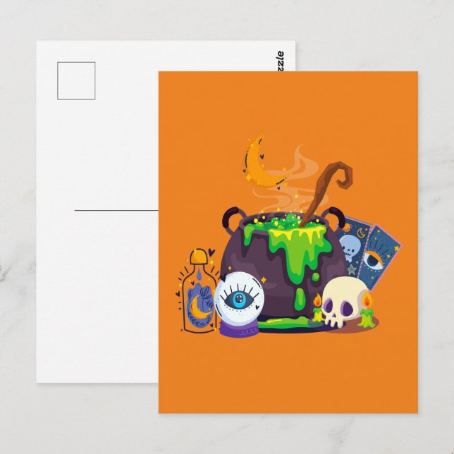 Witch Cauldron Cooking Potion Under The Moonlight Postcard (Front/Back)