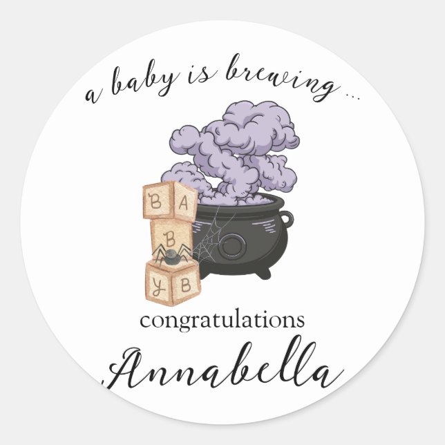 Witch Cauldron Halloween Baby Shower Classic Round Sticker (Front)