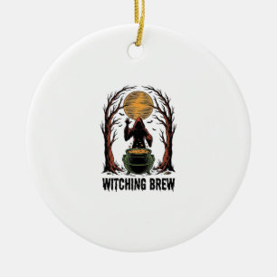 Witch Cauldron Halloween Vintage Engraving Shirt_1 Ceramic Ornament