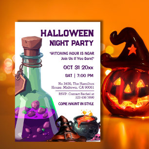 Witch cauldron magic potion hat skull Halloween Invitation