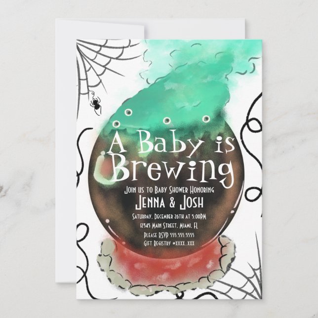 Witch Cauldron Spooky Fog Baby Shower Doodle Invitation (Front)