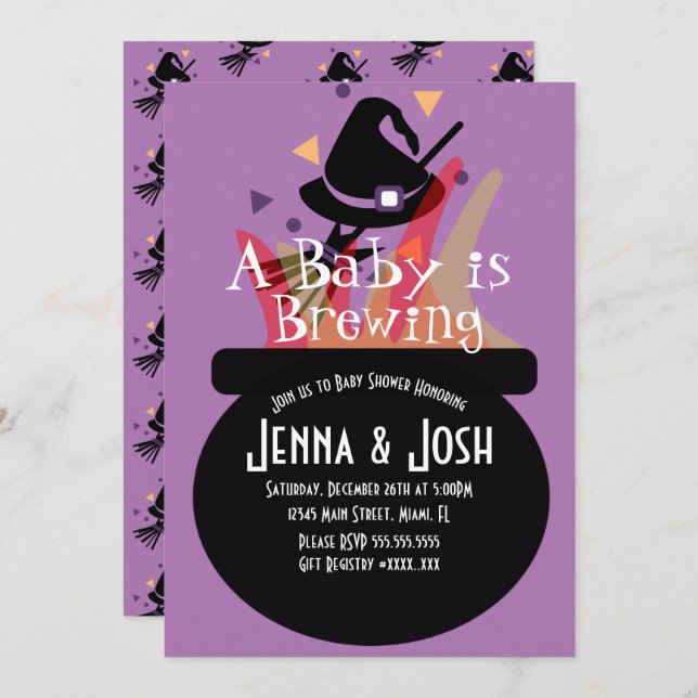 Witch Cauldron Spooky Halloween Baby Shower Invitation (Front/Back)
