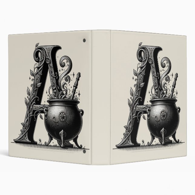 Witch Cauldron Witchy Letter A Custom Initial  Binder (Background)