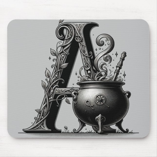 Witch Cauldron Witchy Letter A Custom Initial  Mouse Pad (Front)