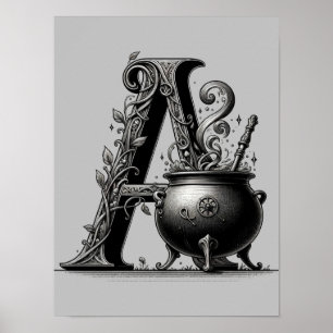 Witch Cauldron Witchy Letter A Custom Initial Poster