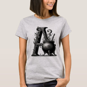 Witch Cauldron Witchy Letter A Custom Initial  T-Shirt