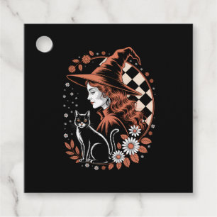 Witch Checkered Halloween Favour Tags