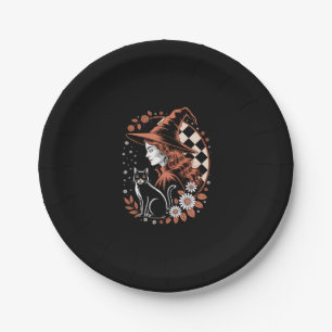 Witch Checkered Halloween Paper Plate