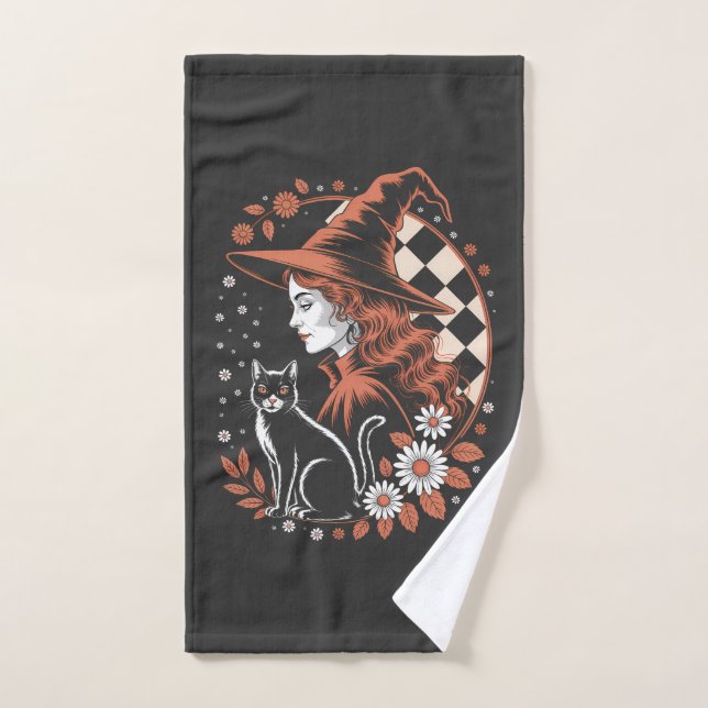Witch Chequered Halloween Hand Towel (Hand Towel)